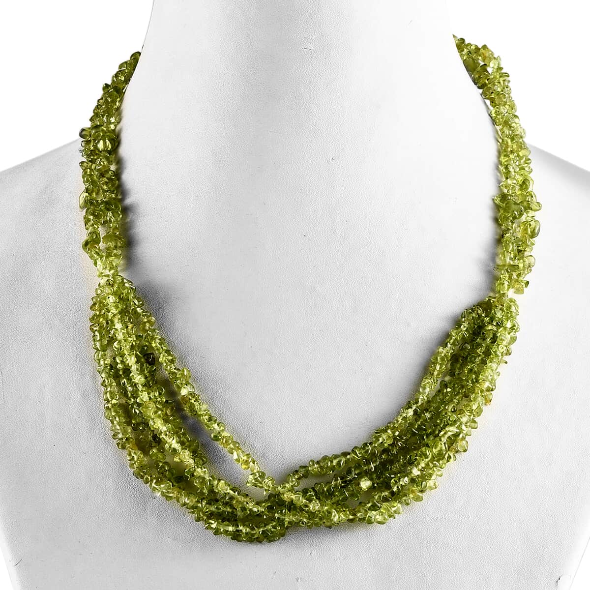 Peridot Chips Multi Row Necklace 20 Inches in Sterling Silver 324.90 ctw image number 2