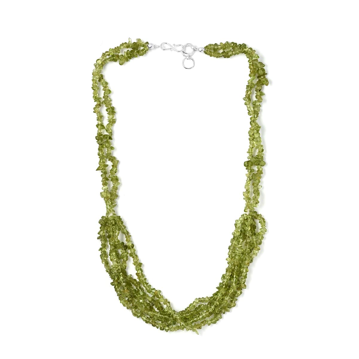 Peridot Chips Multi Row Necklace 20 Inches in Sterling Silver 324.90 ctw image number 3