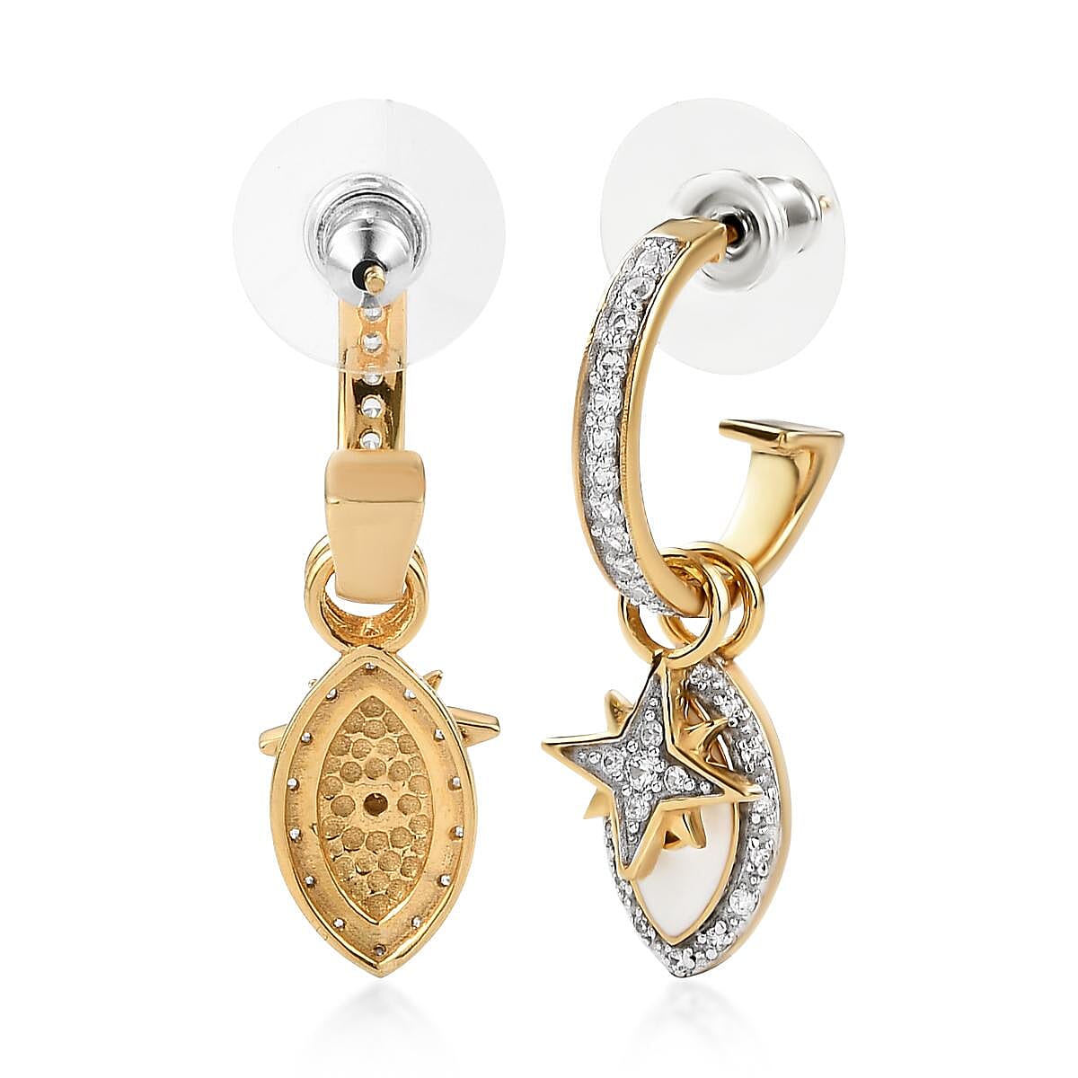 White Zircon Star Burst and Evil Eye Protector Interchangeable Charms Earrings in Vermeil Yellow Gold Over Sterling Silver 0.85 ctw image number 3
