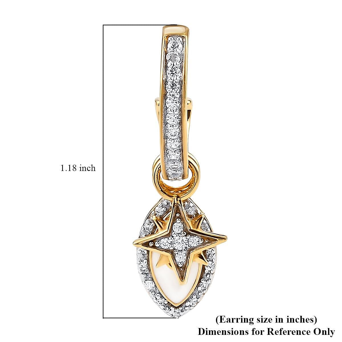 White Zircon Star Burst and Evil Eye Protector Interchangeable Charms Earrings in Vermeil Yellow Gold Over Sterling Silver 0.85 ctw image number 4