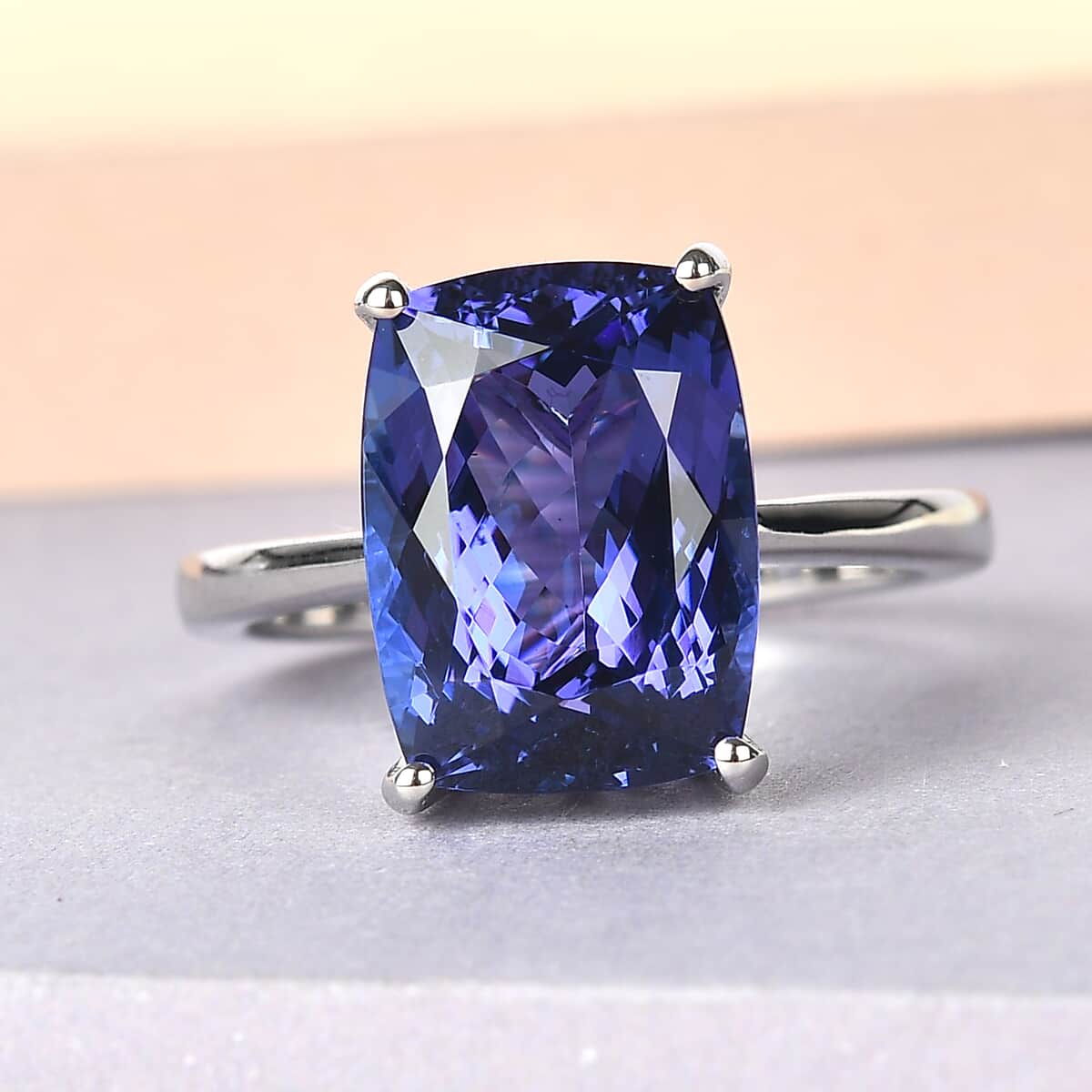 RHAPSODY 950 Platinum AAAA Tanzanite Solitaire Ring (Size 7.0) 6.40 Grams 7.50 ctw image number 1