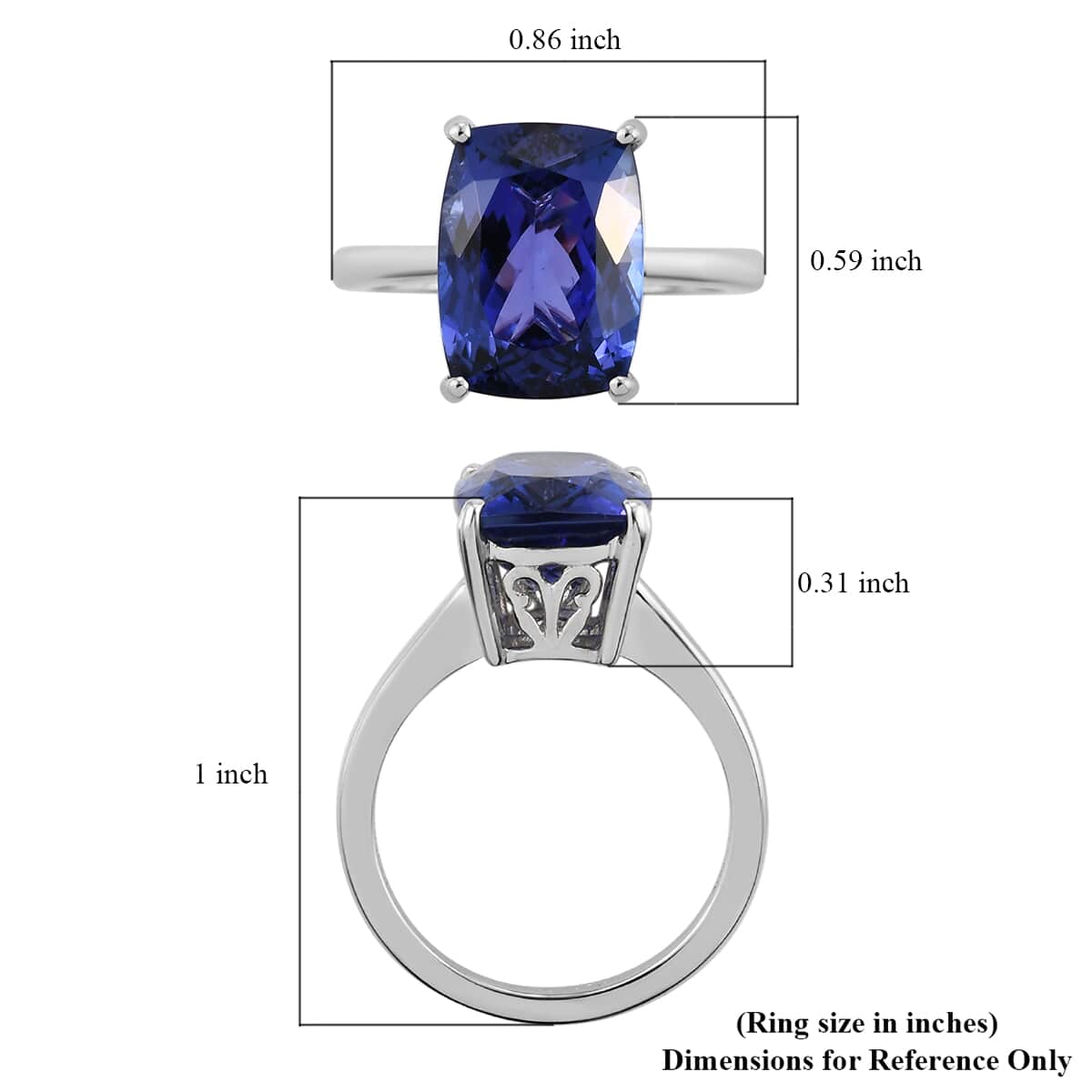 RHAPSODY 950 Platinum AAAA Tanzanite Solitaire Ring (Size 7.0) 6.40 Grams 7.50 ctw image number 5