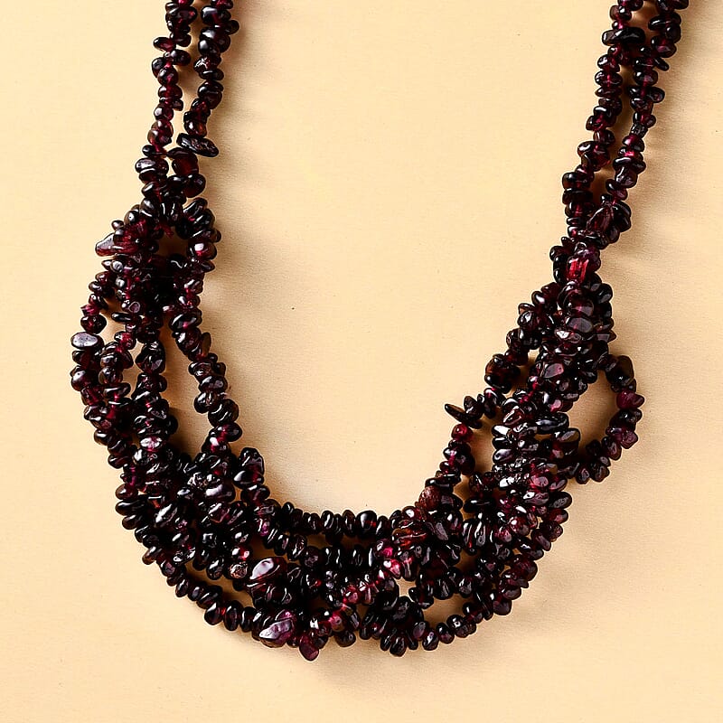Orissa Rhodolite Garnet Chips Multi Row Necklace 20 Inches in Sterling Silver 441.20 ctw