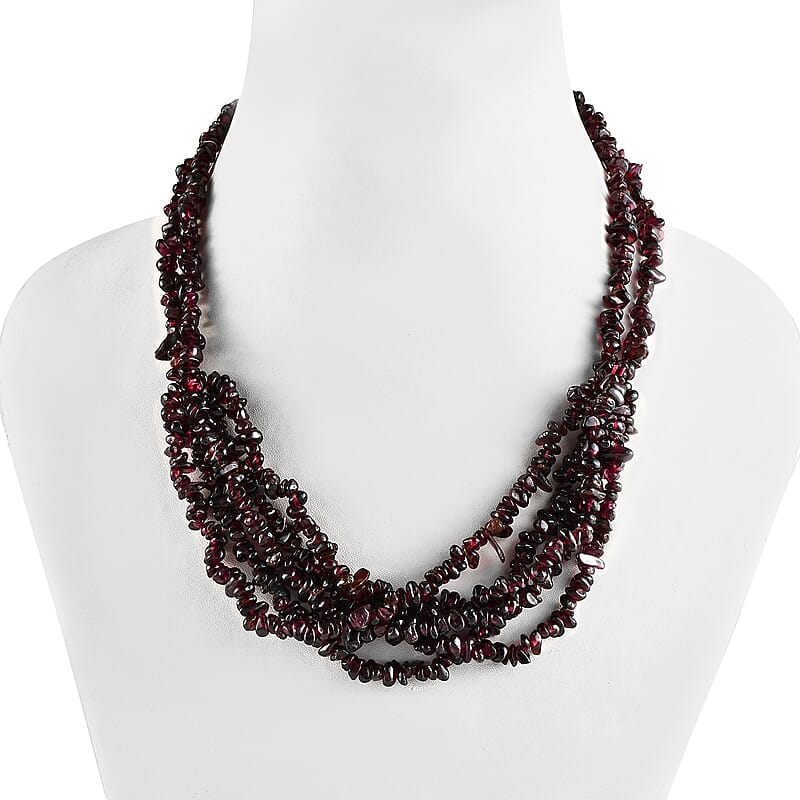 Orissa Rhodolite Garnet Chips Multi Row Necklace 20 Inches in Sterling Silver 441.20 ctw
