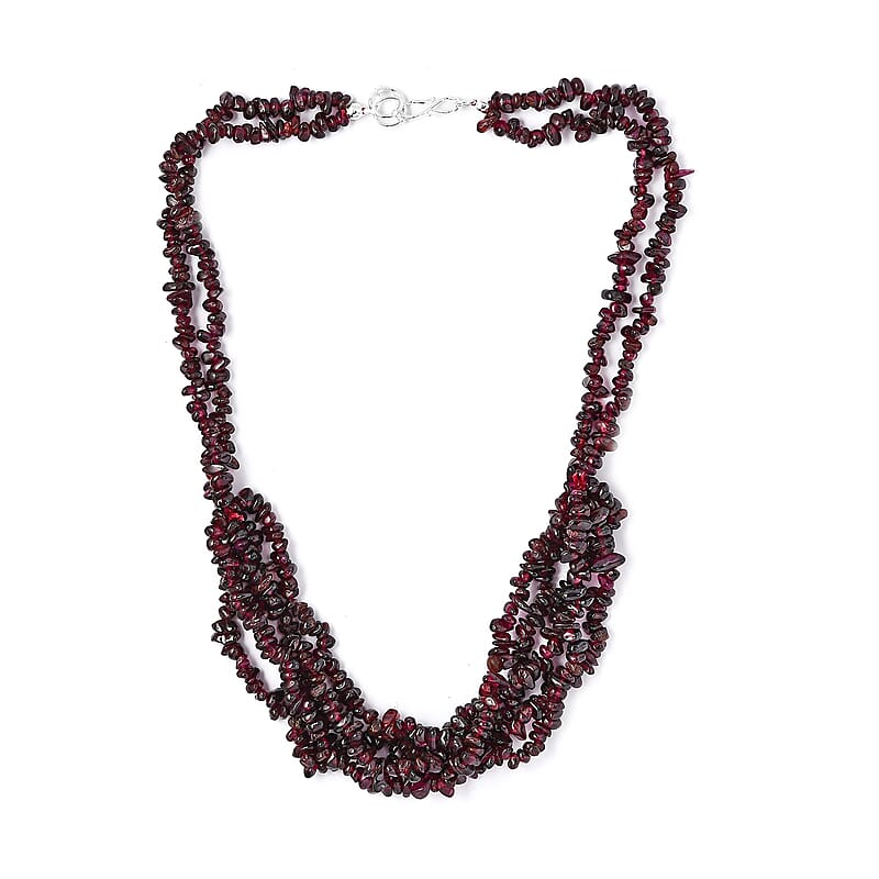 Orissa Rhodolite Garnet Chips Multi Row Necklace 20 Inches in Sterling Silver 441.20 ctw