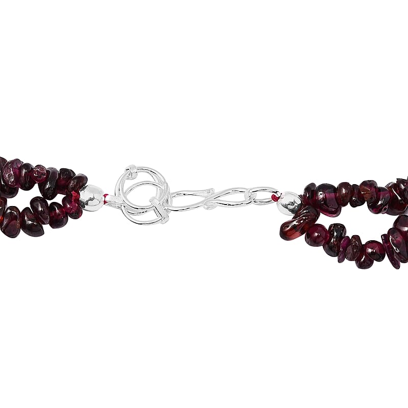 Orissa Rhodolite Garnet Chips Multi Row Necklace 20 Inches in Sterling Silver 441.20 ctw