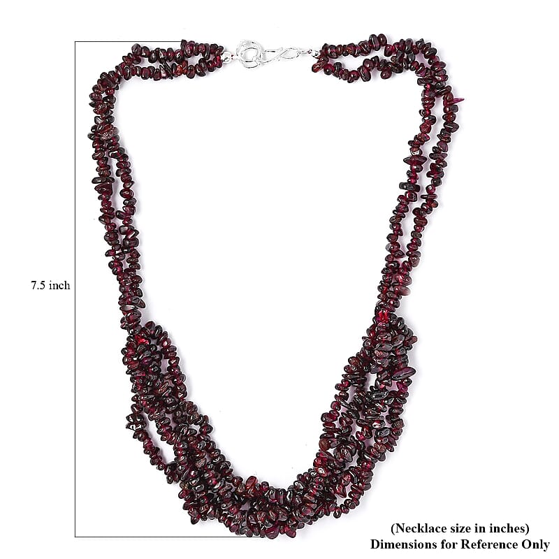 Orissa Rhodolite Garnet Chips Multi Row Necklace 20 Inches in Sterling Silver 441.20 ctw