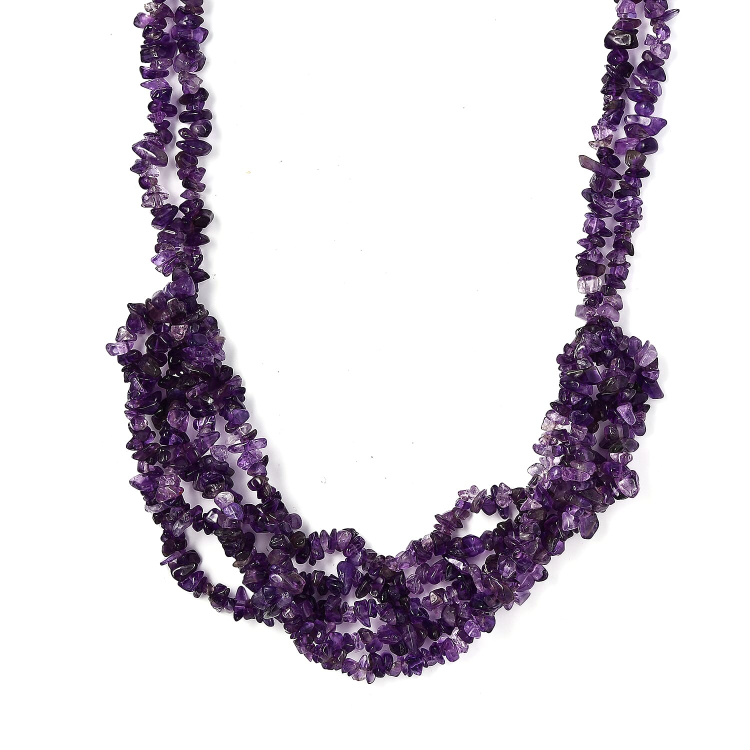 Amethyst Chips Multi Row Necklace 20 Inches in Sterling Silver 299.00 ctw