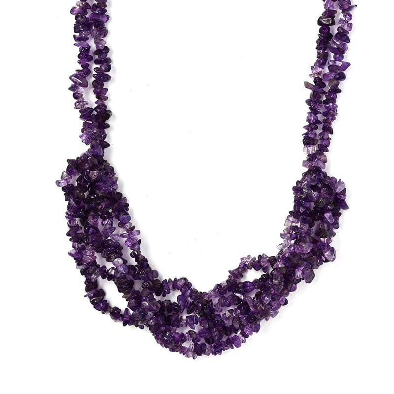 Amethyst Chips Multi Row Necklace 20 Inches in Sterling Silver 299.00 ctw