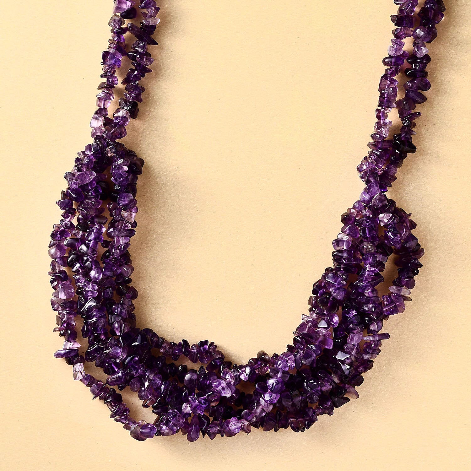 Amethyst Chips Multi Row Necklace 20 Inches in Sterling Silver 299.00 ctw