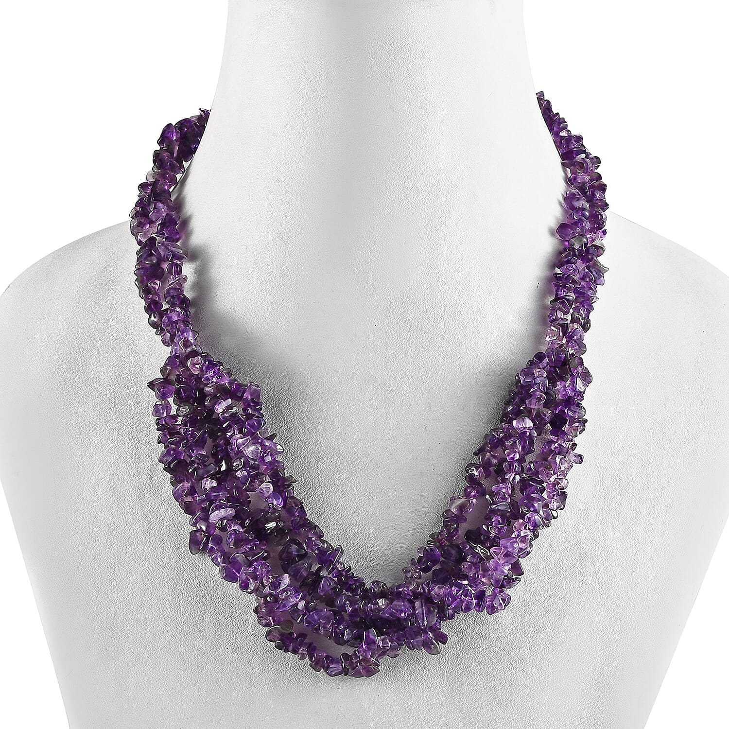 Amethyst Chips Multi Row Necklace 20 Inches in Sterling Silver 299.00 ctw