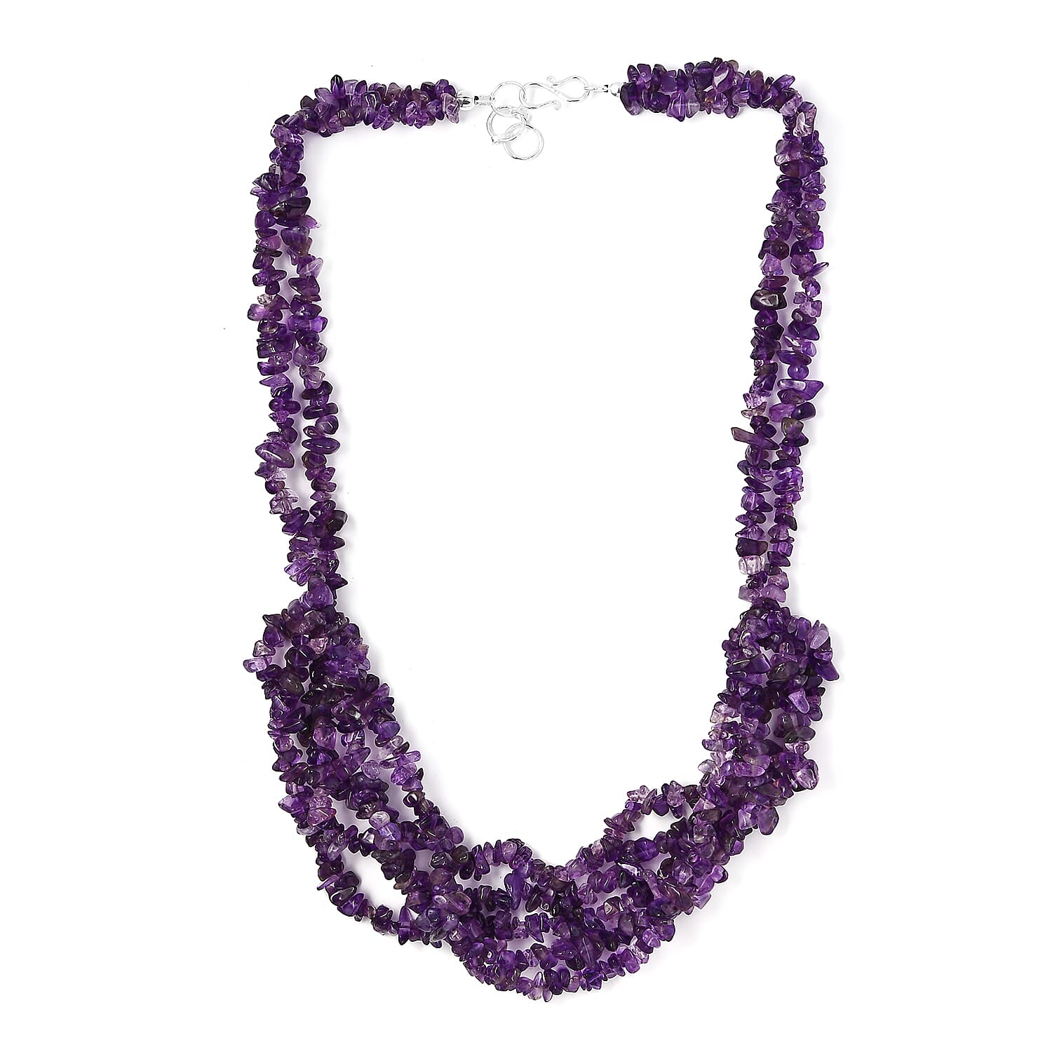 Amethyst Chips Multi Row Necklace 20 Inches in Sterling Silver 299.00 ctw