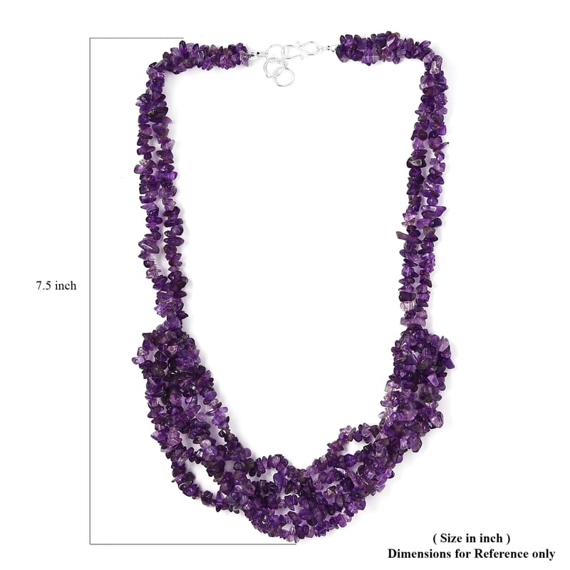 Amethyst Chips Multi Row Necklace 20 Inches in Sterling Silver 299.00 ctw