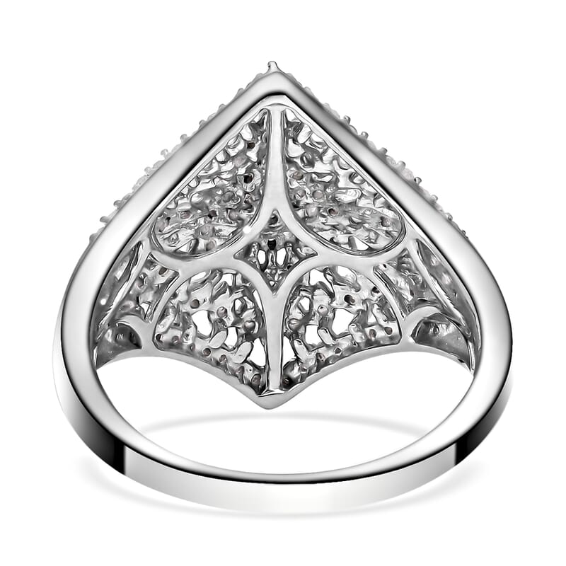 Diamond Floral Ring in Platinum Over Sterling Silver (Size 10.0) 0.50 ctw