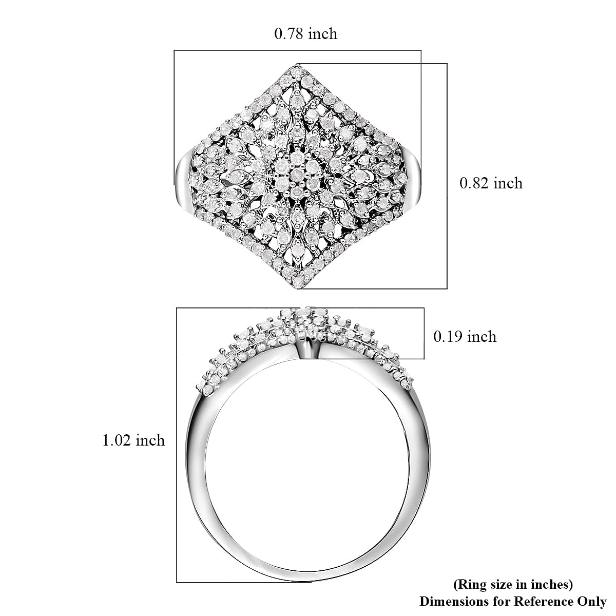 Diamond Floral Ring in Platinum Over Sterling Silver (Size 10.0) 0.50 ctw