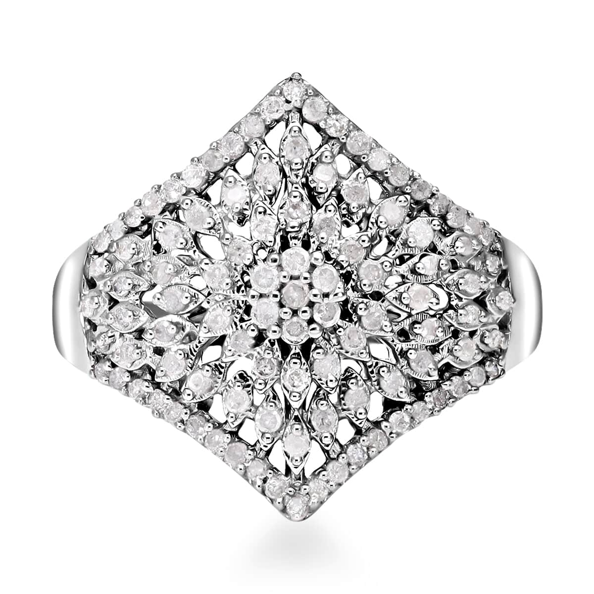 Diamond Floral Ring in Platinum Over Sterling Silver (Size 8.0) 0.50 ctw image number 0