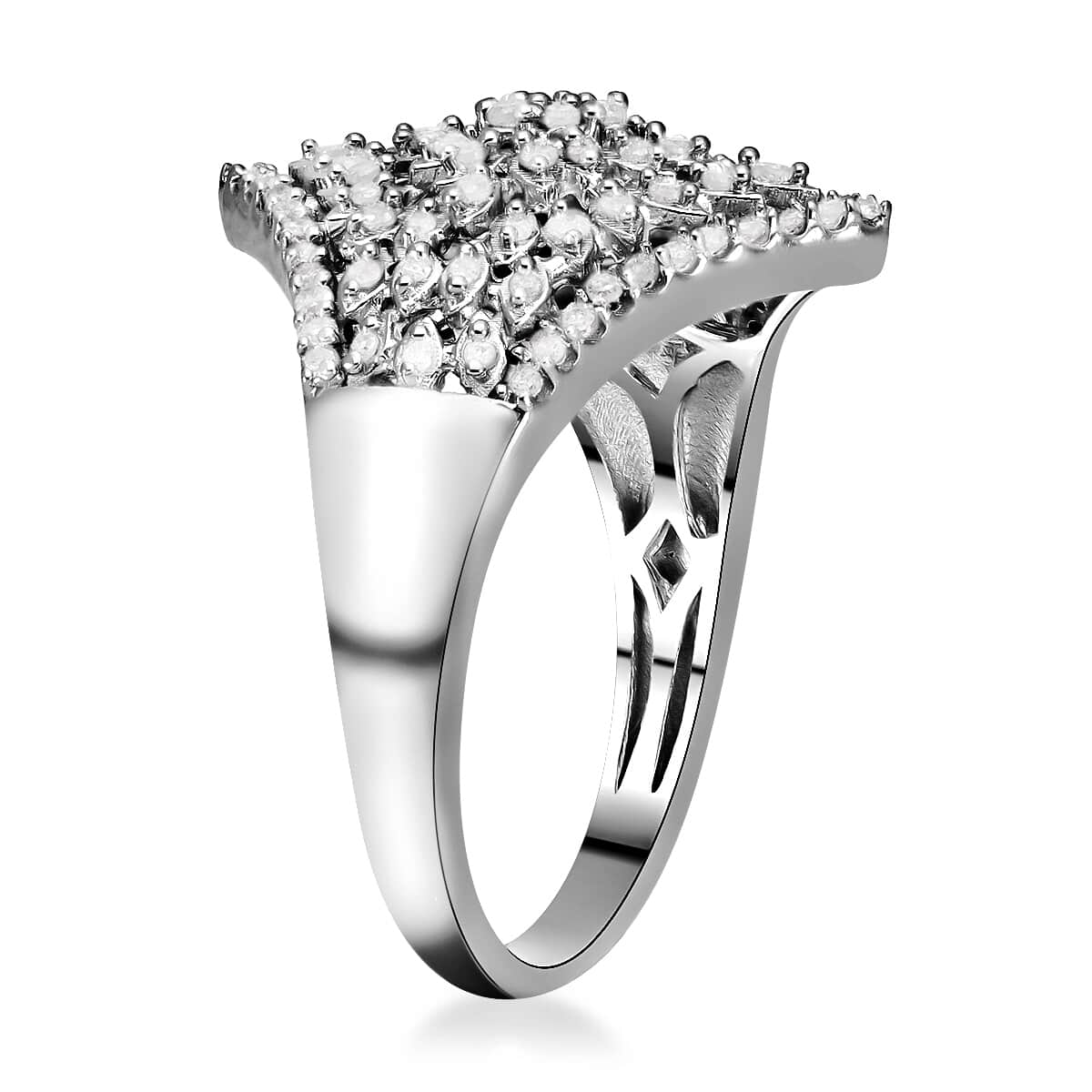 Diamond Floral Ring in Platinum Over Sterling Silver (Size 8.0) 0.50 ctw image number 3