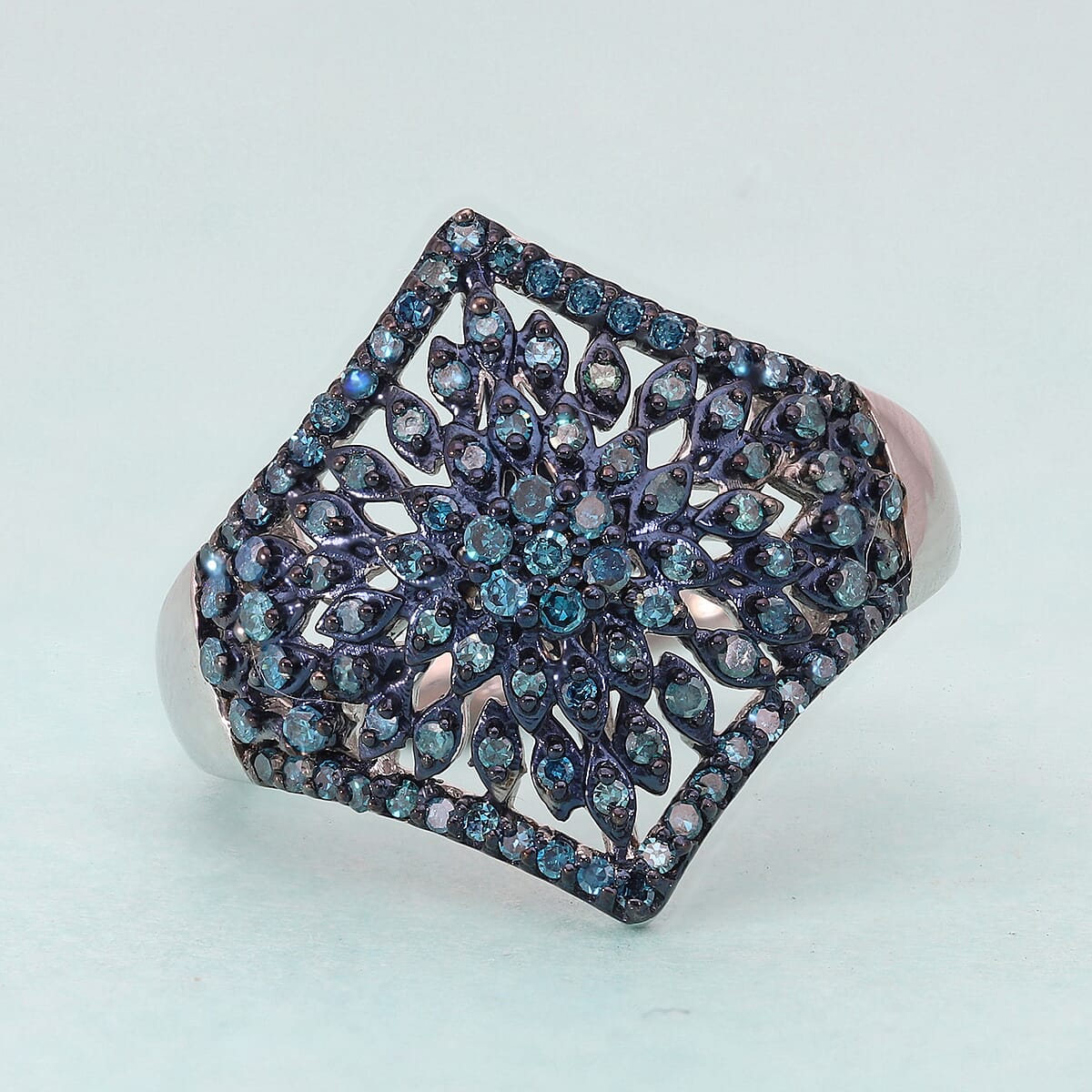 Blue Diamond Ring in Rhodium and Platinum Over Sterling Silver 0.50 ctw image number 1