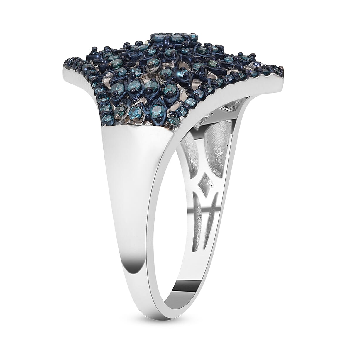 Blue Diamond Ring in Rhodium and Platinum Over Sterling Silver 0.50 ctw image number 3