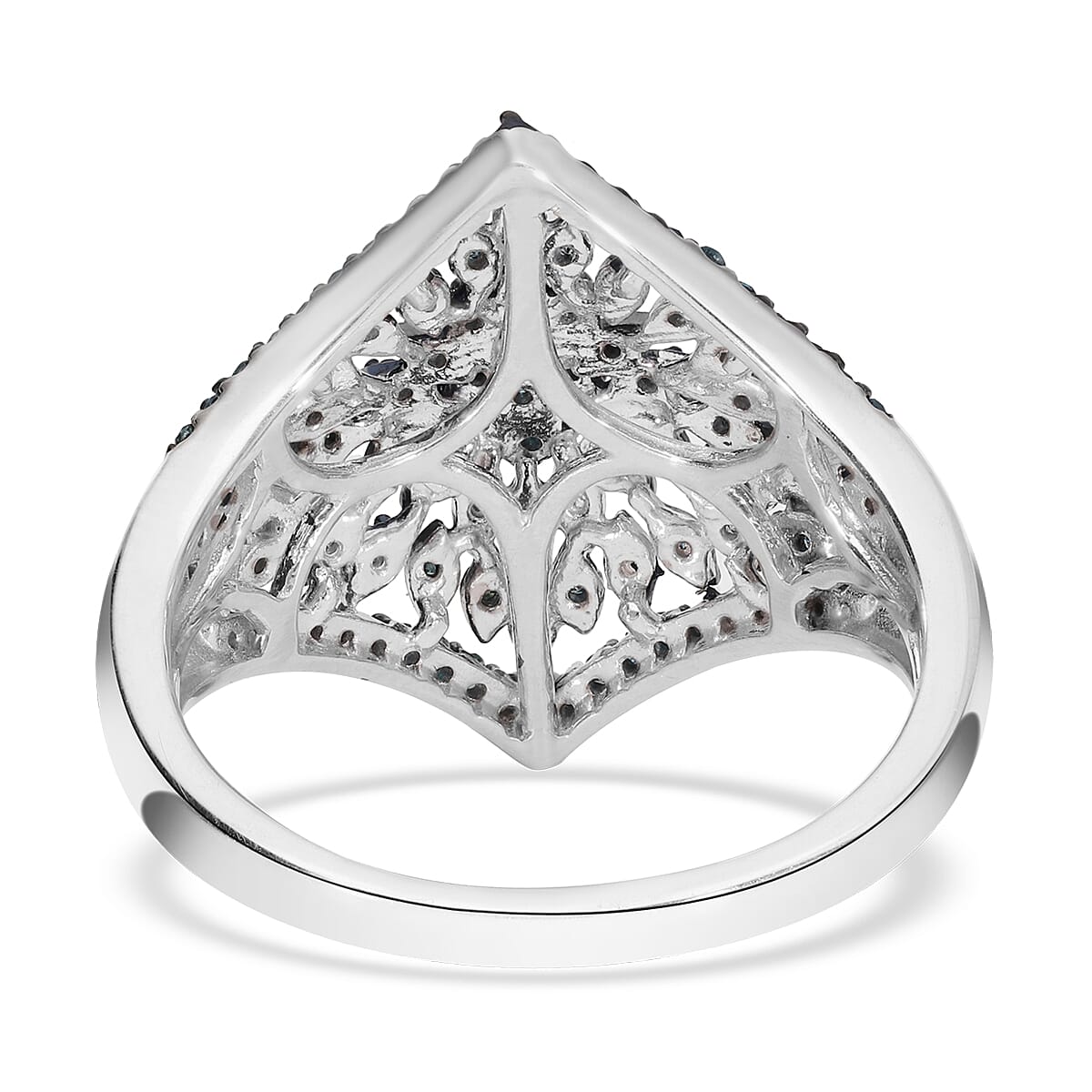 Blue Diamond Ring in Rhodium and Platinum Over Sterling Silver 0.50 ctw image number 4