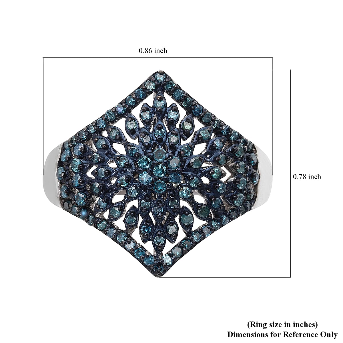 Blue Diamond Ring in Rhodium and Platinum Over Sterling Silver 0.50 ctw image number 5