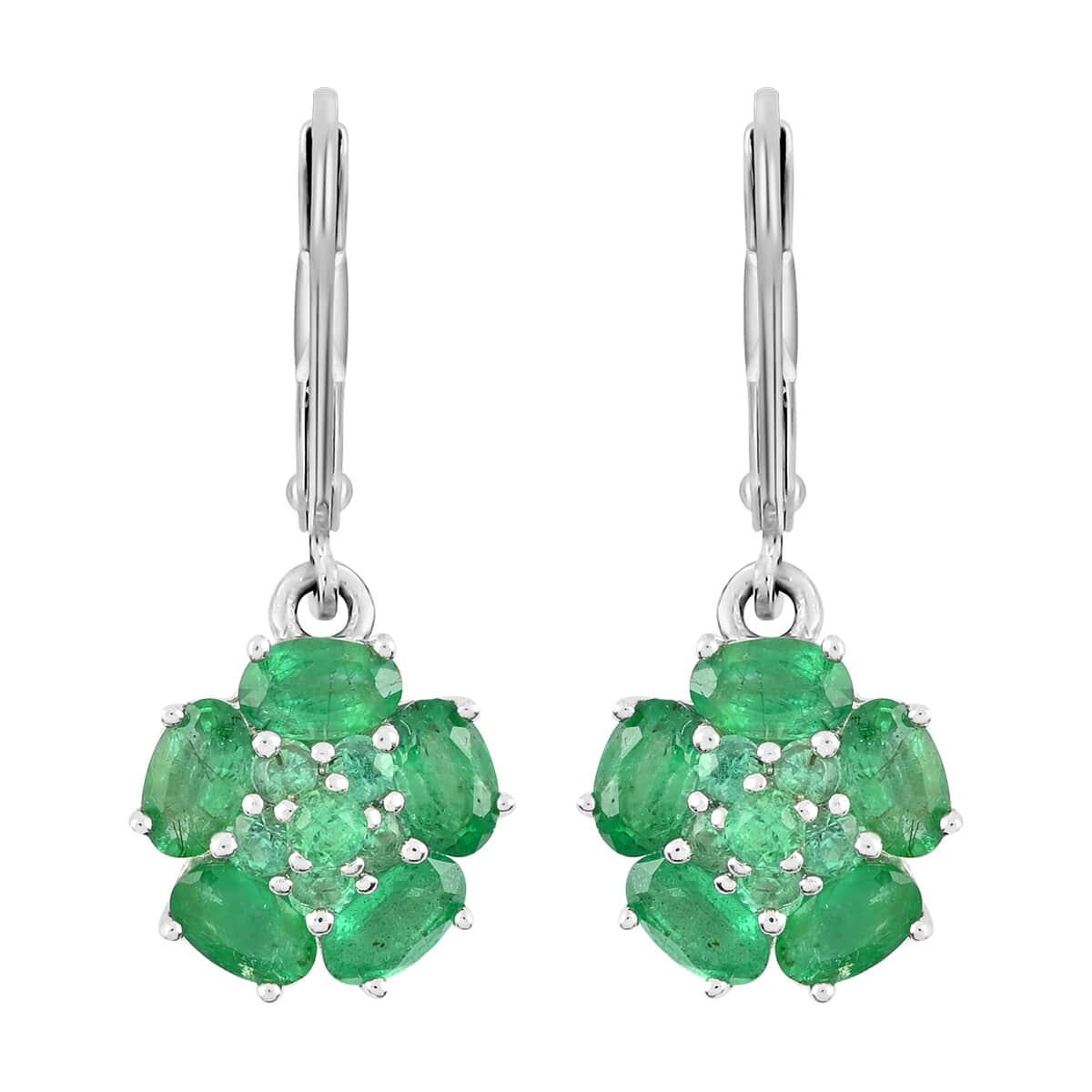 AAA Kagem Emerald Floral Earrings in Rhodium Over Sterling Silver 2.60 ctw image number 0