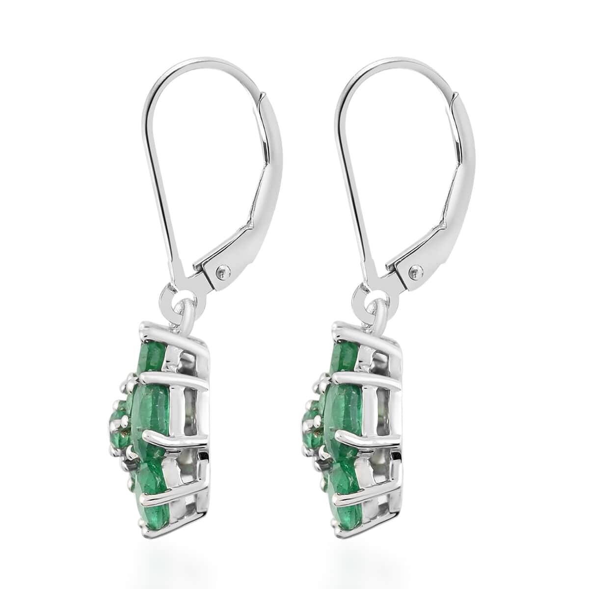 AAA Kagem Emerald Floral Earrings in Rhodium Over Sterling Silver 2.60 ctw image number 3