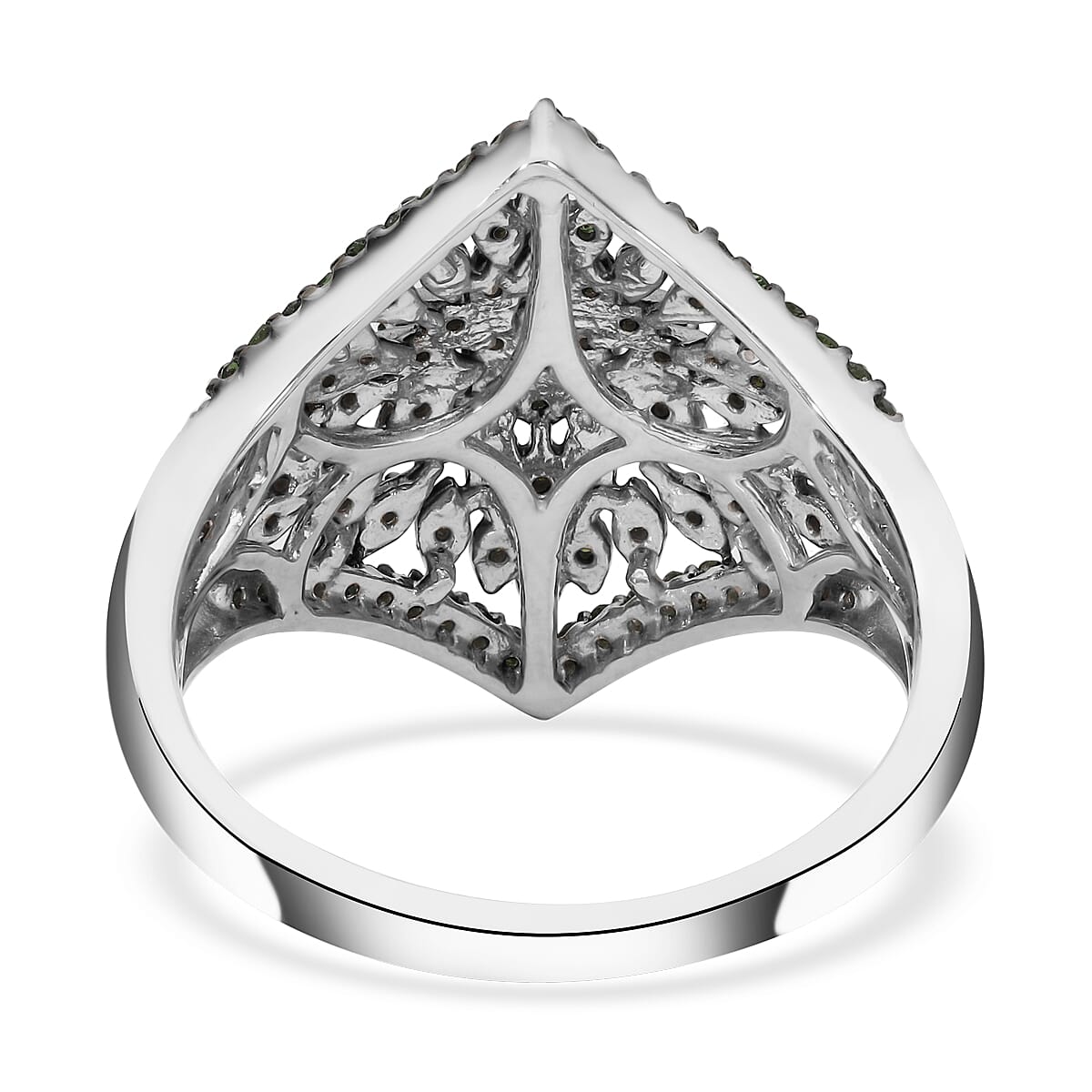Green Diamond Floral Ring in Rhodium and Platinum Over Sterling Silver (Size 7.0) 0.50 ctw image number 4