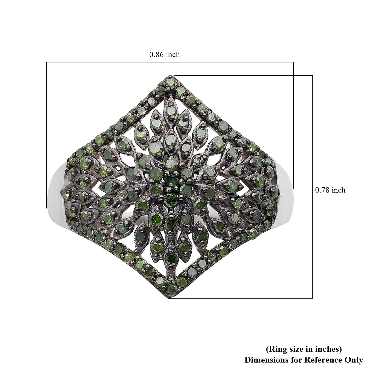 Green Diamond Floral Ring in Rhodium and Platinum Over Sterling Silver (Size 7.0) 0.50 ctw image number 5