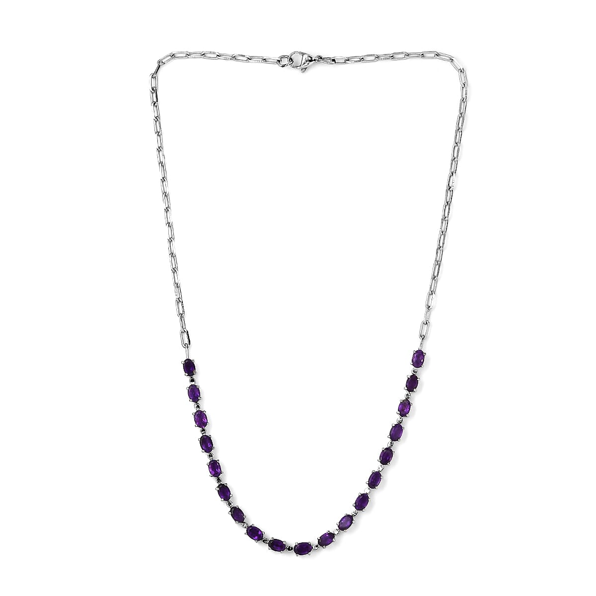 African Amethyst 8.35 ctw Necklace in Platinum Bond and Stainless Steel 18 Inches 