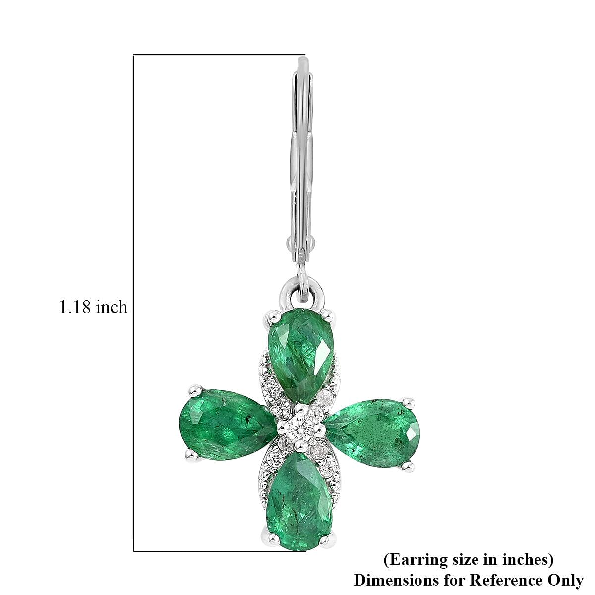AAA Kagem Emerald and White Zircon Lever Back Earrings in Rhodium Over Sterling Silver 3.00 ctw image number 4