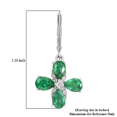 AAA Kagem Emerald and White Zircon Lever Back Earrings in Rhodium Over Sterling Silver 3.00 ctw