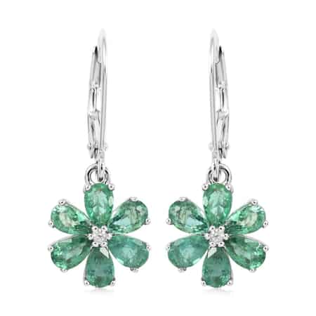 AAA Kagem Emerald and White Zircon Flower Earrings in Rhodium Over Sterling Silver 2.30 ctw image number 0