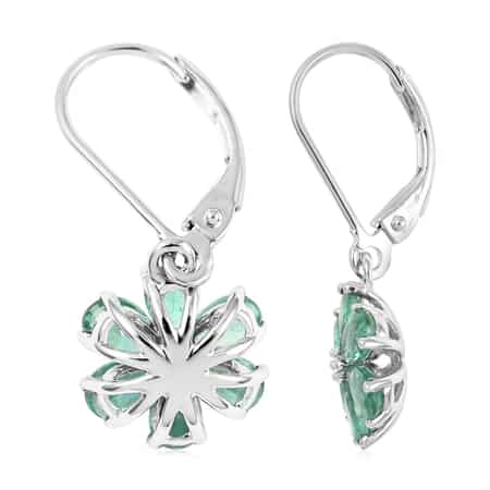 AAA Kagem Emerald and White Zircon Flower Earrings in Rhodium Over Sterling Silver 2.30 ctw image number 3