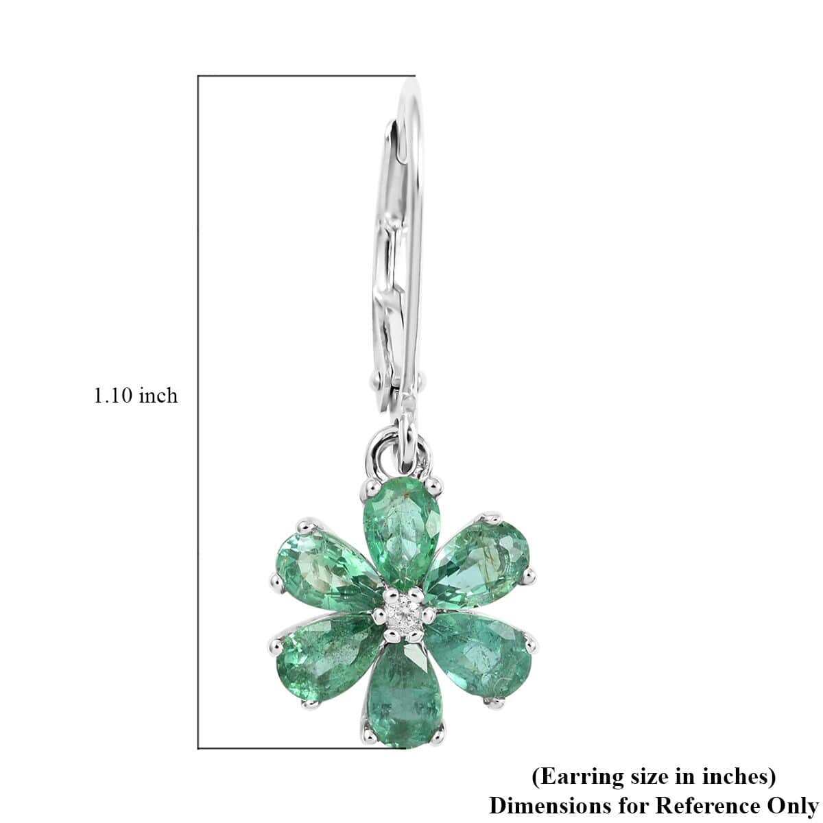 AAA Kagem Emerald and White Zircon Flower Earrings in Rhodium Over Sterling Silver 2.30 ctw image number 4