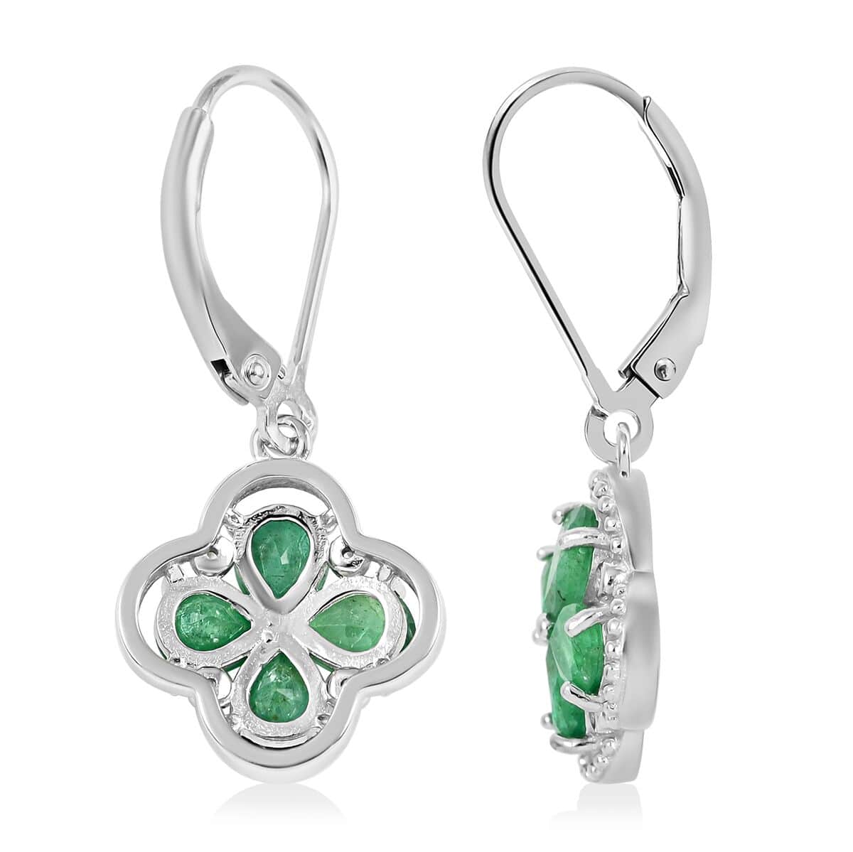 AAA Kagem Emerald and White Zircon Hoop Earrings in Rhodium Over Sterling Silver 2.25 ctw image number 3