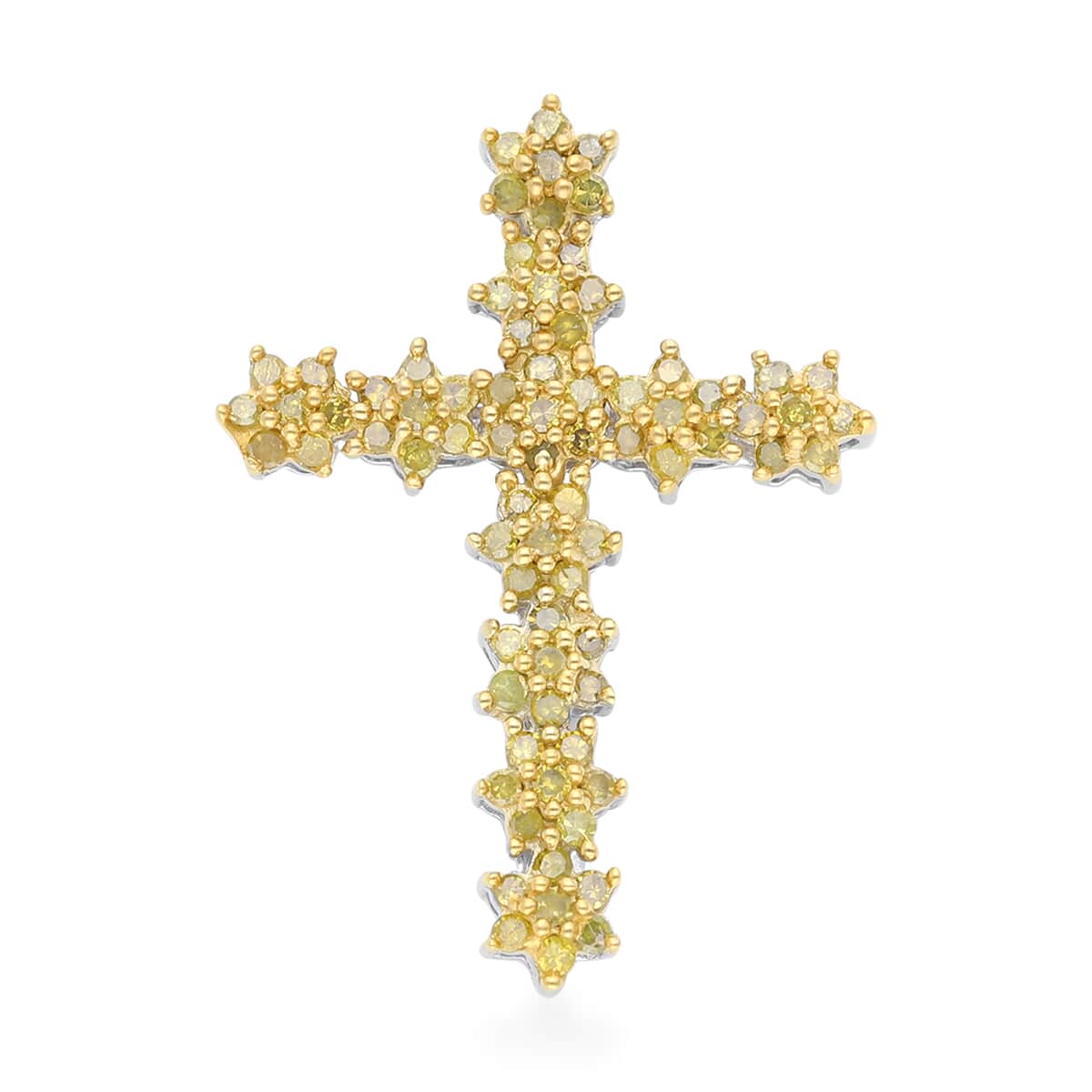 Yellow Diamond Cross Pendant in Rhodium and Platinum Over Sterling Silver 0.50 ctw image number 0