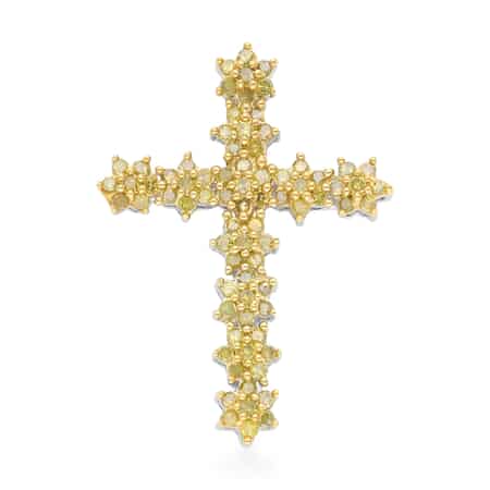 Yellow Diamond Cross Pendant in Rhodium and Platinum Over Sterling Silver 0.50 ctw image number 0