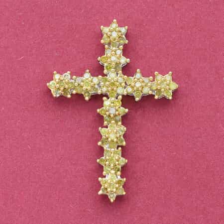 Yellow Diamond Cross Pendant in Rhodium and Platinum Over Sterling Silver 0.50 ctw image number 1