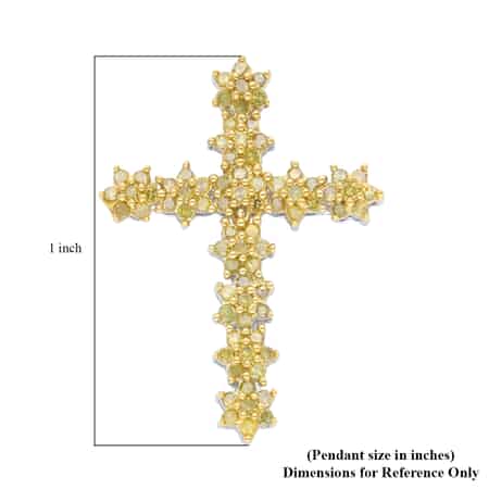 Yellow Diamond Cross Pendant in Rhodium and Platinum Over Sterling Silver 0.50 ctw image number 4