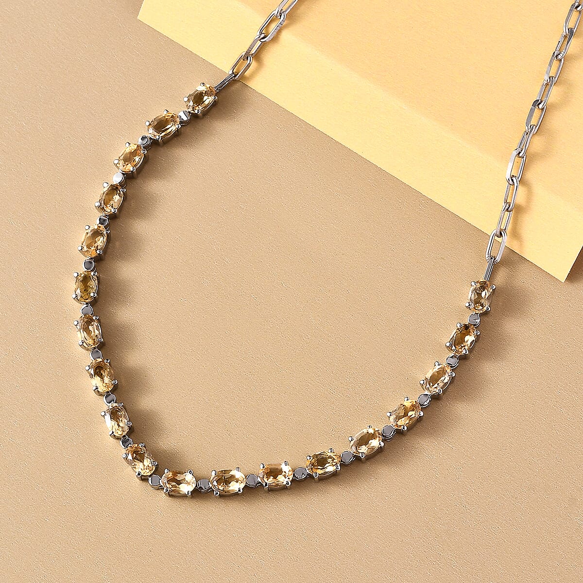 Brazilian Citrine 8.60 ctw Necklace in Platinum Bond and Stainless Steel 18 Inches image number 1