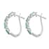 AAA Kagem Zambian Intense Green Emerald and Natural White Zircon Hoop Earrings in Rhodium Over Sterling Silver 1.60 ctw image number 3