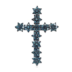 Blue Diamond Cross Pendant in Rhodium and Platinum Over Sterling Silver 0.50 ctw
