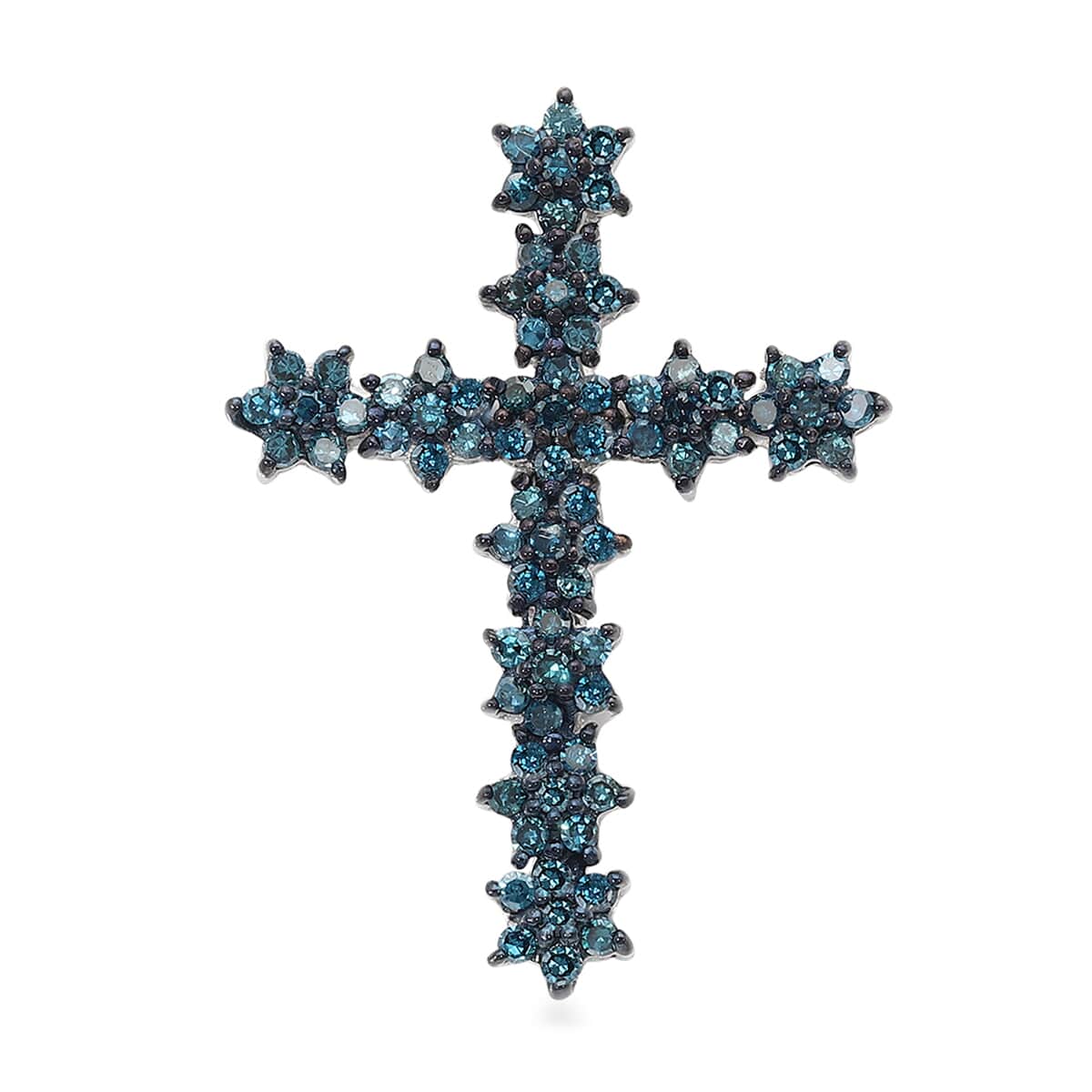 Blue Diamond Cross Pendant in Rhodium and Platinum Over Sterling Silver 0.50 ctw image number 0