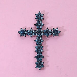 Blue Diamond Cross Pendant in Rhodium and Platinum Over Sterling Silver 0.50 ctw