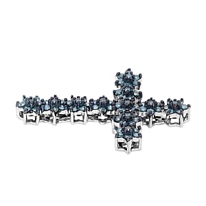 Blue Diamond Cross Pendant in Rhodium and Platinum Over Sterling Silver 0.50 ctw
