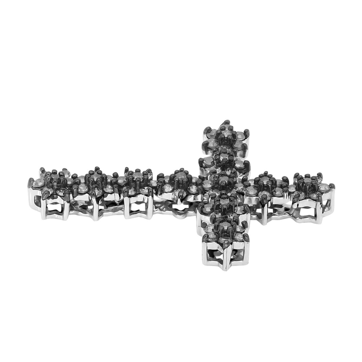 Blue Diamond Cross Pendant in Rhodium and Platinum Over Sterling Silver 0.50 ctw image number 2