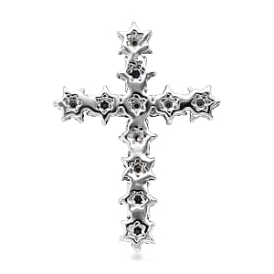 Blue Diamond Cross Pendant in Rhodium and Platinum Over Sterling Silver 0.50 ctw