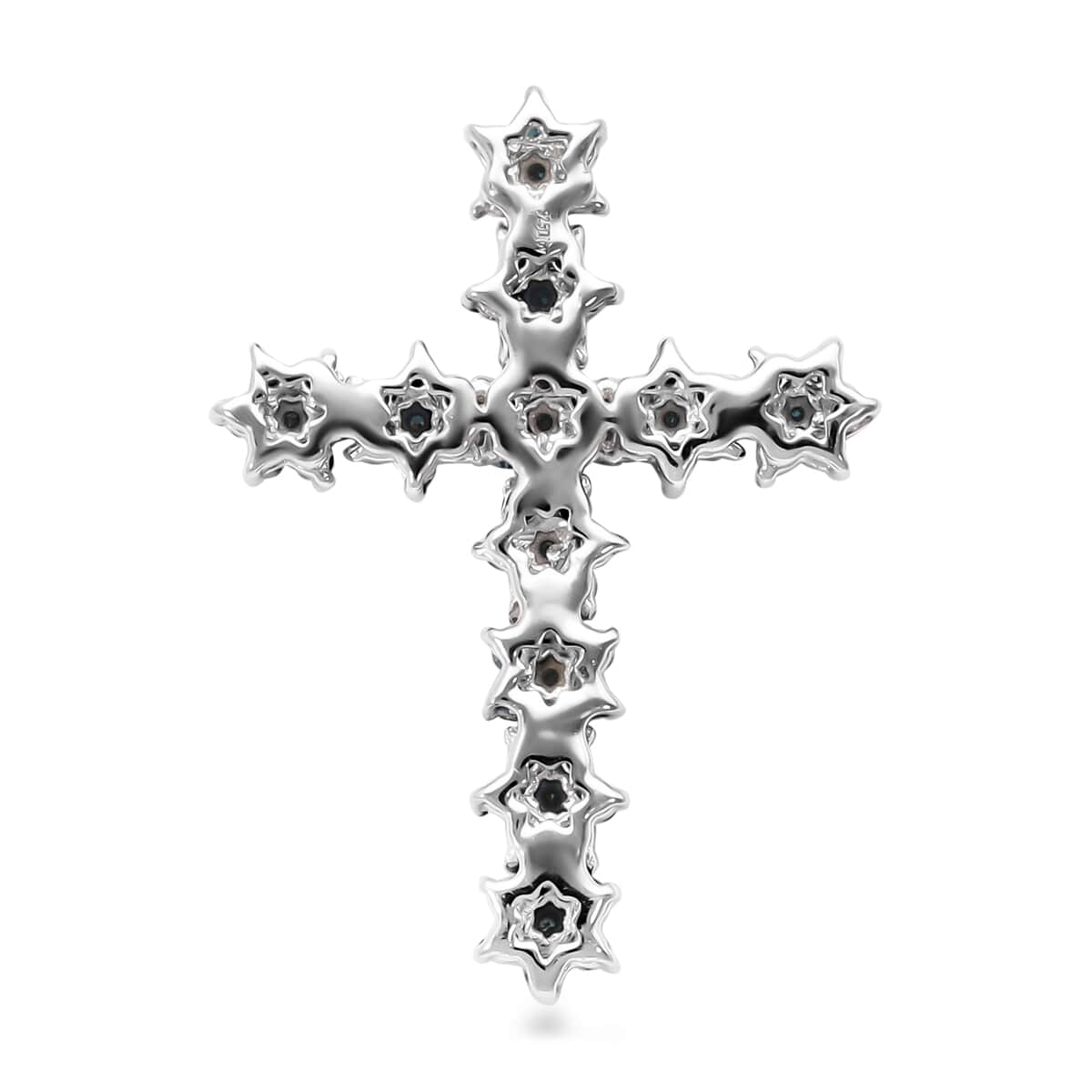 Blue Diamond Cross Pendant in Rhodium and Platinum Over Sterling Silver 0.50 ctw image number 3