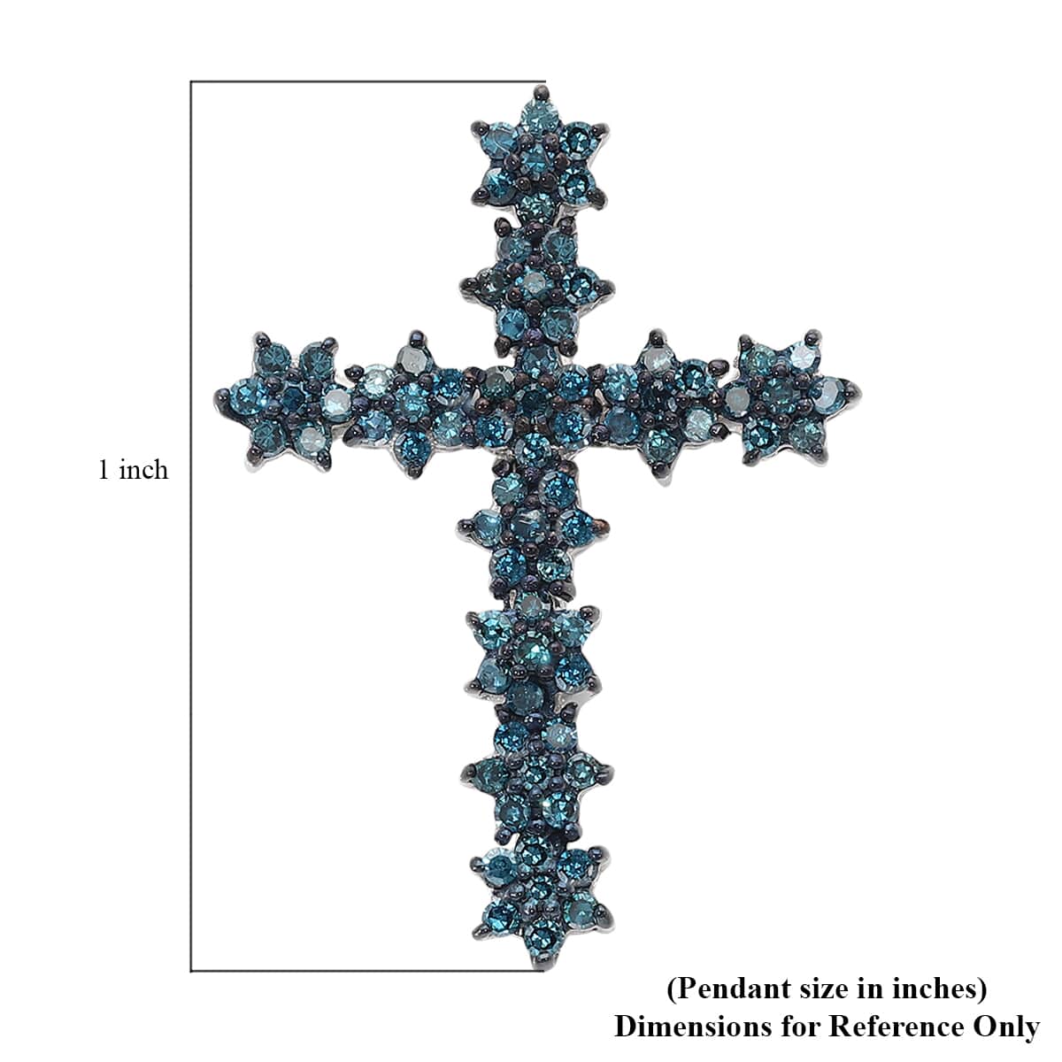 Blue Diamond Cross Pendant in Rhodium and Platinum Over Sterling Silver 0.50 ctw image number 4